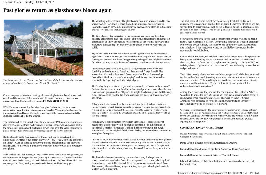 Fota C19th Glasshouses Restoration, The Irish Times
